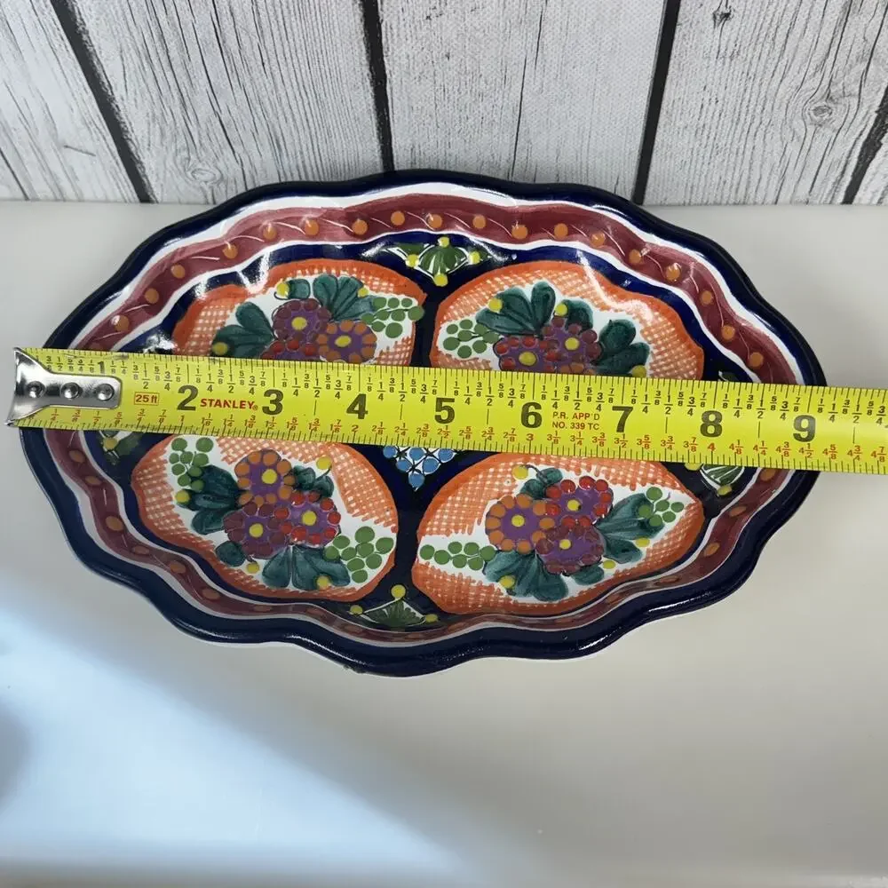 Talavera Ceramic Oval Bowl 9.25” x 6.5” Wall Hanging Signed Art Home Decor